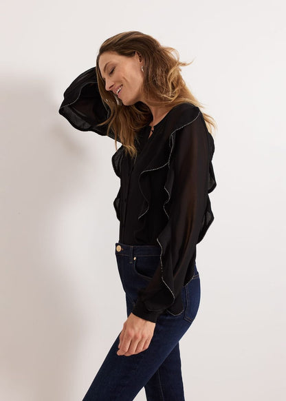 Cordelia Black Ruffle Blouse
